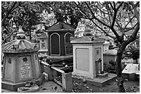 Buddhist graves, Giac Lam Pagoda, Tan Binh District. Ho Chi Minh City, Vietnam (black and white)