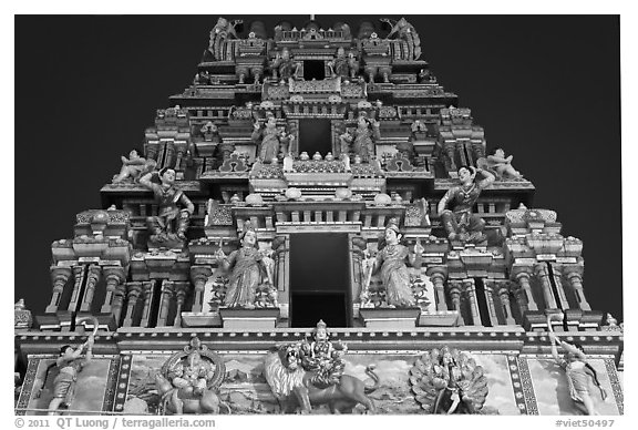 Tower at night, Mariamman Hindu Temple. Ho Chi Minh City, Vietnam