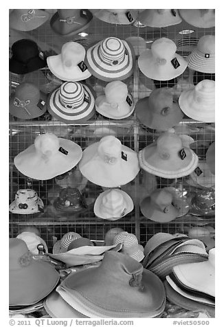 Colorful hats for sale. Ho Chi Minh City, Vietnam (black and white)