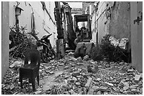 Building demolition works. Ho Chi Minh City, Vietnam ( black and white)