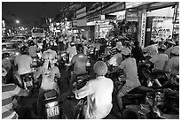 Traffic jam at rush hour. Ho Chi Minh City, Vietnam (black and white)