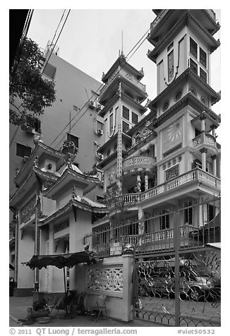 Saigon Caodai temple, district 5. Ho Chi Minh City, Vietnam (black and white)