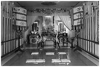 Prayer room, Saigon Caodai temple, district 5. Ho Chi Minh City, Vietnam ( black and white)