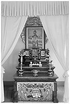 Altar, Saigon Caodai temple, district 5. Ho Chi Minh City, Vietnam (black and white)