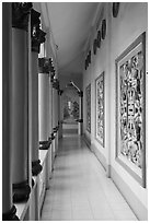 Gallery, Saigon Caodai temple, district 5. Ho Chi Minh City, Vietnam (black and white)