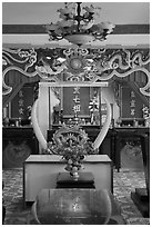Secondary altar, Saigon Caodai temple, district 5. Ho Chi Minh City, Vietnam (black and white)