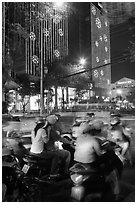 Traffic outside of shopping mall. Ho Chi Minh City, Vietnam (black and white)