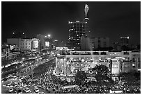 Cityscape with dense rush hour traffic at the intersection of two main boulevards. Ho Chi Minh City, Vietnam ( black and white)