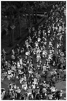 Heavy motorcycle traffic on Nguyen Hue boulevard at night. Ho Chi Minh City, Vietnam ( black and white)