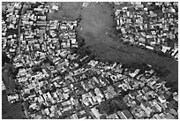 Aerial view of houses and fields on the outskirts of the city. Ho Chi Minh City, Vietnam (black and white)