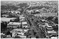 Aerial view of street and houses. Ho Chi Minh City, Vietnam ( black and white)
