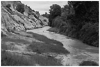 Fairy Stream passing through eroded sand and sandstone landscape. Mui Ne, Vietnam ( black and white)