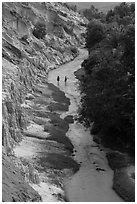 Fairy Stream and two hikers from above. Mui Ne, Vietnam ( black and white)