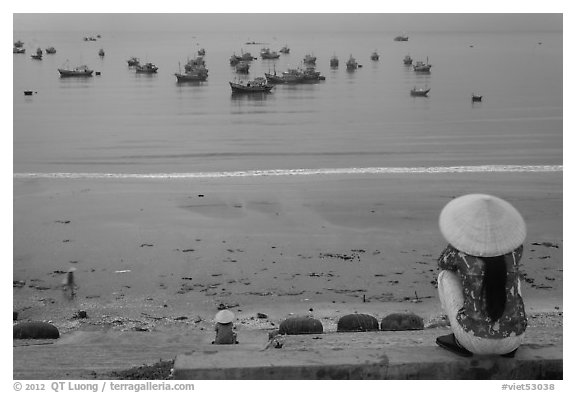Above the fishing harbor, Lang Chai. Mui Ne, Vietnam (black and white)