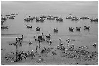 Fishing harbor from above. Mui Ne, Vietnam (black and white)