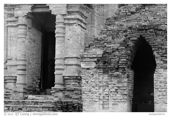 Detail of Cham Towers. Mui Ne, Vietnam (black and white)