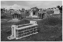 Cemetery with tombs and tumuli. Mui Ne, Vietnam ( black and white)