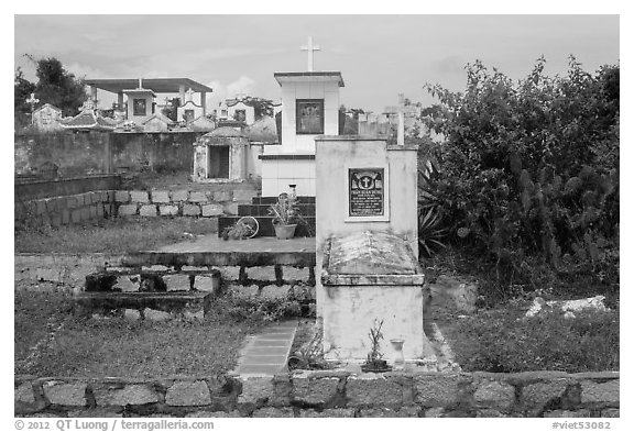 Christian tombs. Mui Ne, Vietnam (black and white)