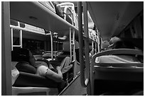 Inside sleeper bus. Vietnam (black and white)