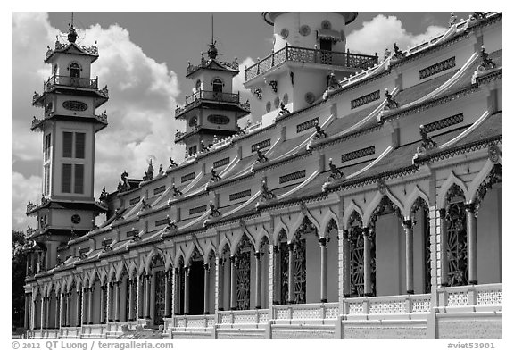 Sideways view of Great Temple of Cao Dai. Tay Ninh, Vietnam