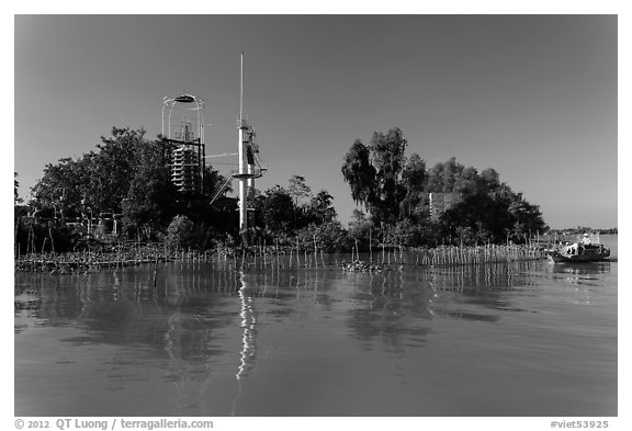 Phoenix Island and Coconut Monk pagoda. My Tho, Vietnam (black and white)