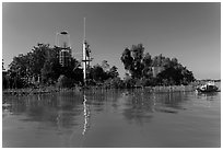 Phoenix Island and Coconut Monk pagoda. My Tho, Vietnam (black and white)