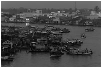 Cai Rang market at dawn. Can Tho, Vietnam ( black and white)