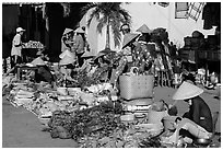 Vegetables for sale at market, Cai Rang. Can Tho, Vietnam (black and white)