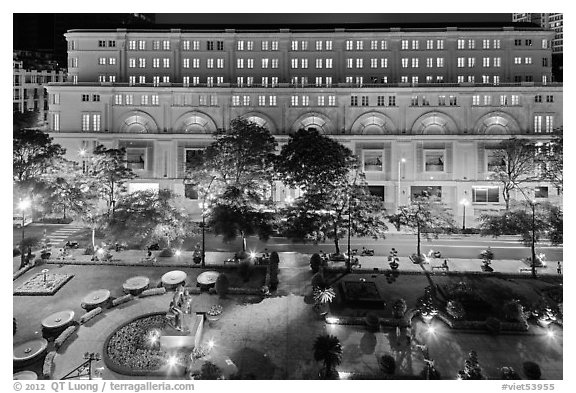 Plaza and commercial buildings from above at night. Ho Chi Minh City, Vietnam