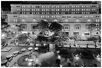 Plaza and commercial buildings from above at night. Ho Chi Minh City, Vietnam ( black and white)