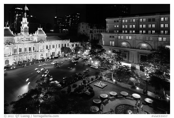 City Hall square at night from above. Ho Chi Minh City, Vietnam