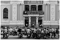 Tradionnal music performance outside municipal opera house. Ho Chi Minh City, Vietnam (black and white)