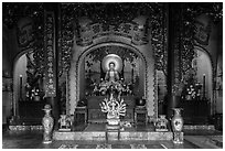 Interior of Linh Ung pagoda,. Da Nang, Vietnam (black and white)