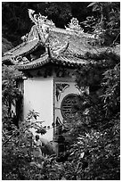 Linh Ung pagoda and monk. Da Nang, Vietnam (black and white)