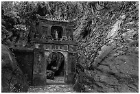 Gate in the jungle, Thuy Son hill, Marble Mountains. Da Nang, Vietnam (black and white)