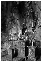 Bhuddist altar at the entrance of Huyen Khong cave. Da Nang, Vietnam (black and white)