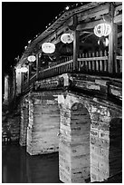 Japanese Bridge with paper lanterns. Hoi An, Vietnam (black and white)