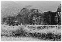Ruined cham temples in the mist. My Son, Vietnam ( black and white)