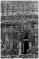 Champa tower taken over by vegetation. My Son, Vietnam ( black and white)