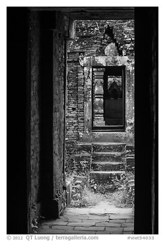 View from inside champa tower temple. My Son, Vietnam (black and white)