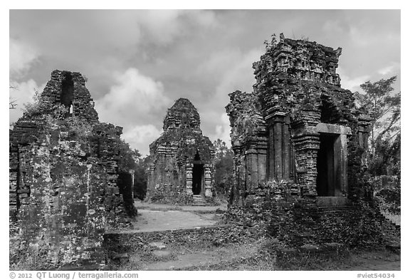 Hindu tower temples. My Son, Vietnam (black and white)