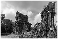 Ruined Champa monuments. My Son, Vietnam (black and white)