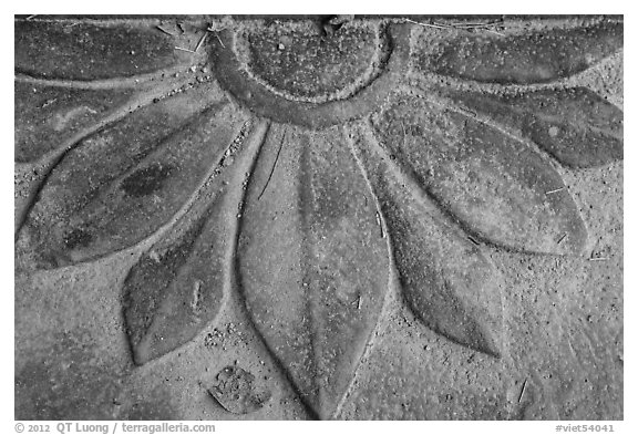 Floral relief detail. My Son, Vietnam (black and white)