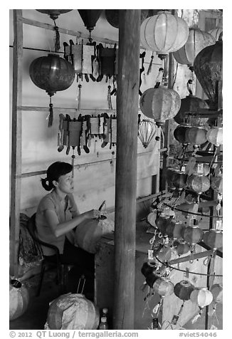 Paper lantern workshop. Hoi An, Vietnam (black and white)