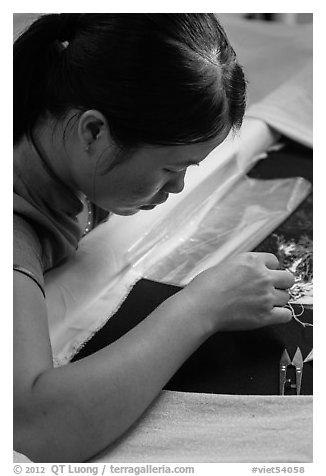 Silk embroider. Hoi An, Vietnam (black and white)