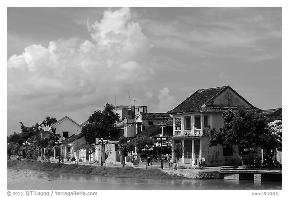Waterfront houses. Hoi An, Vietnam (black and white)