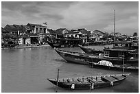 Boats, ancient town. Hoi An, Vietnam (black and white)