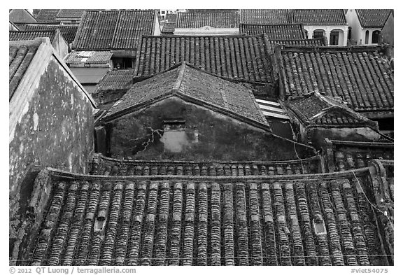 Ancient tile rooftops. Hoi An, Vietnam (black and white)