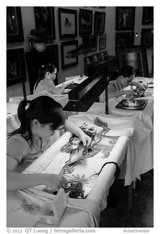 Silk Embroidery workshop. Hoi An, Vietnam (black and white)