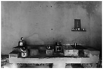 Yellow kitchen and altar. Hoi An, Vietnam ( black and white)